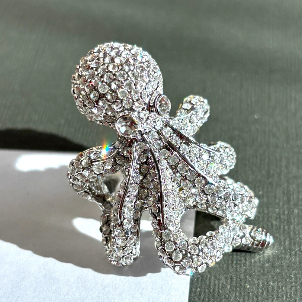 Sparkling Rhinestone Encrusted Octopus Statement Ring